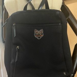 Light weight Black bag pack with beautiful fabric and fox embellishment